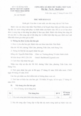 THƯ MỜI BÁO GIÁ 26/TM-BV